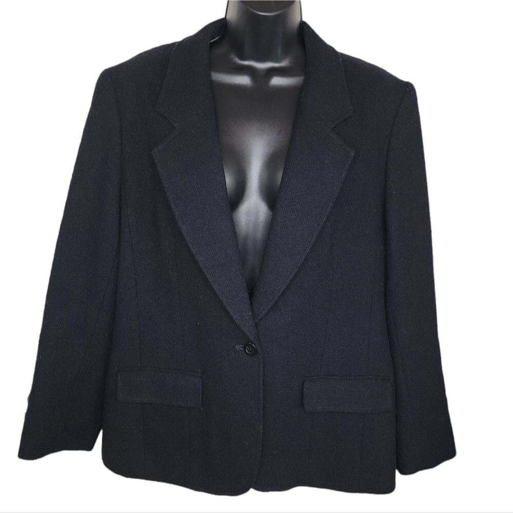 Pendleton Vintage 70s virgin wool black blazer jacket size 14
